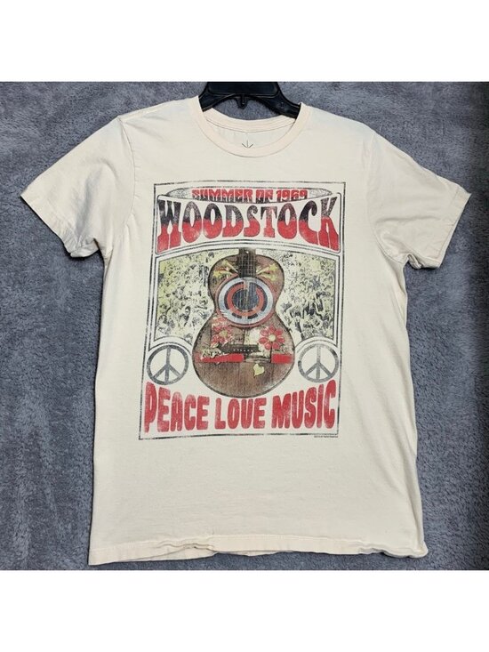 Life Clothing Co Other - Life Clothing Co Woodstock Graphic T-Shirt Mens Medium Cream Peace Love Music